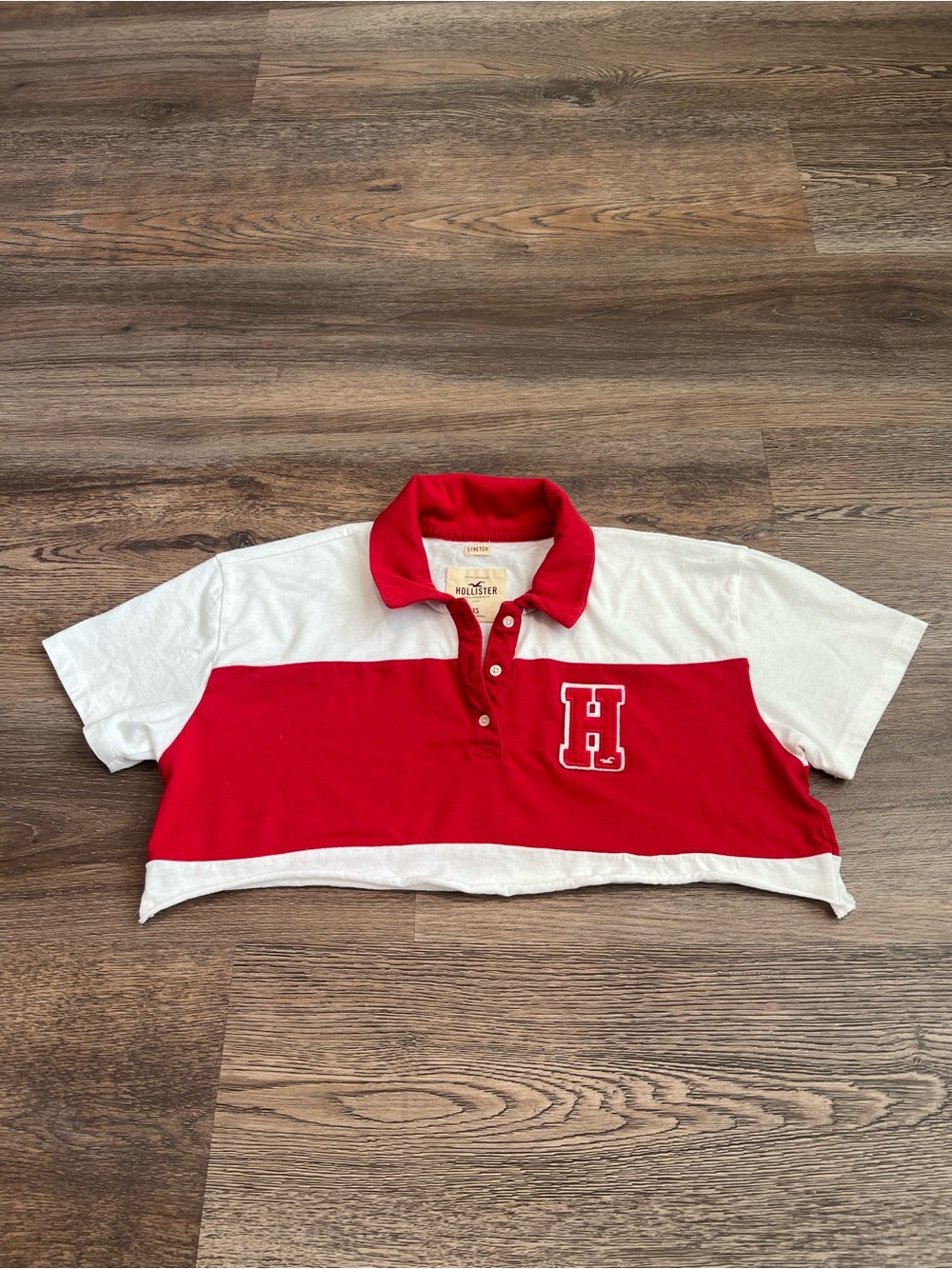 Hollister Y2K Cropped Polo Tee XS Red White Varsity H Graphic Vintage Baby Tee